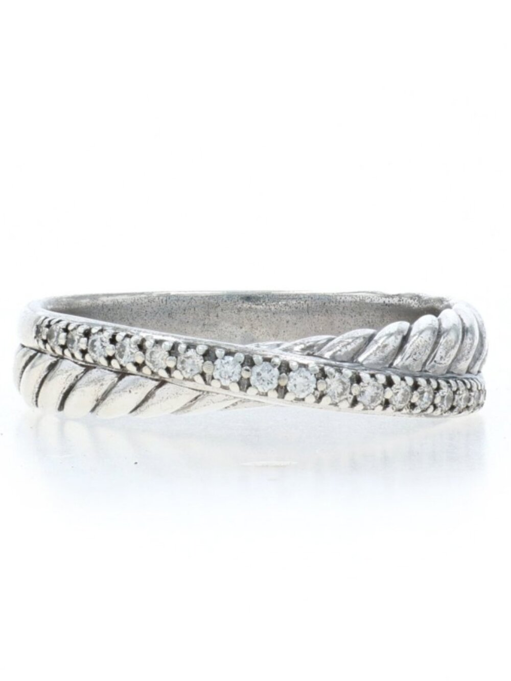 David Yurman Diamond Crossover Cable Band - Sterling 925 Rd .20ctw Ring Sz 9